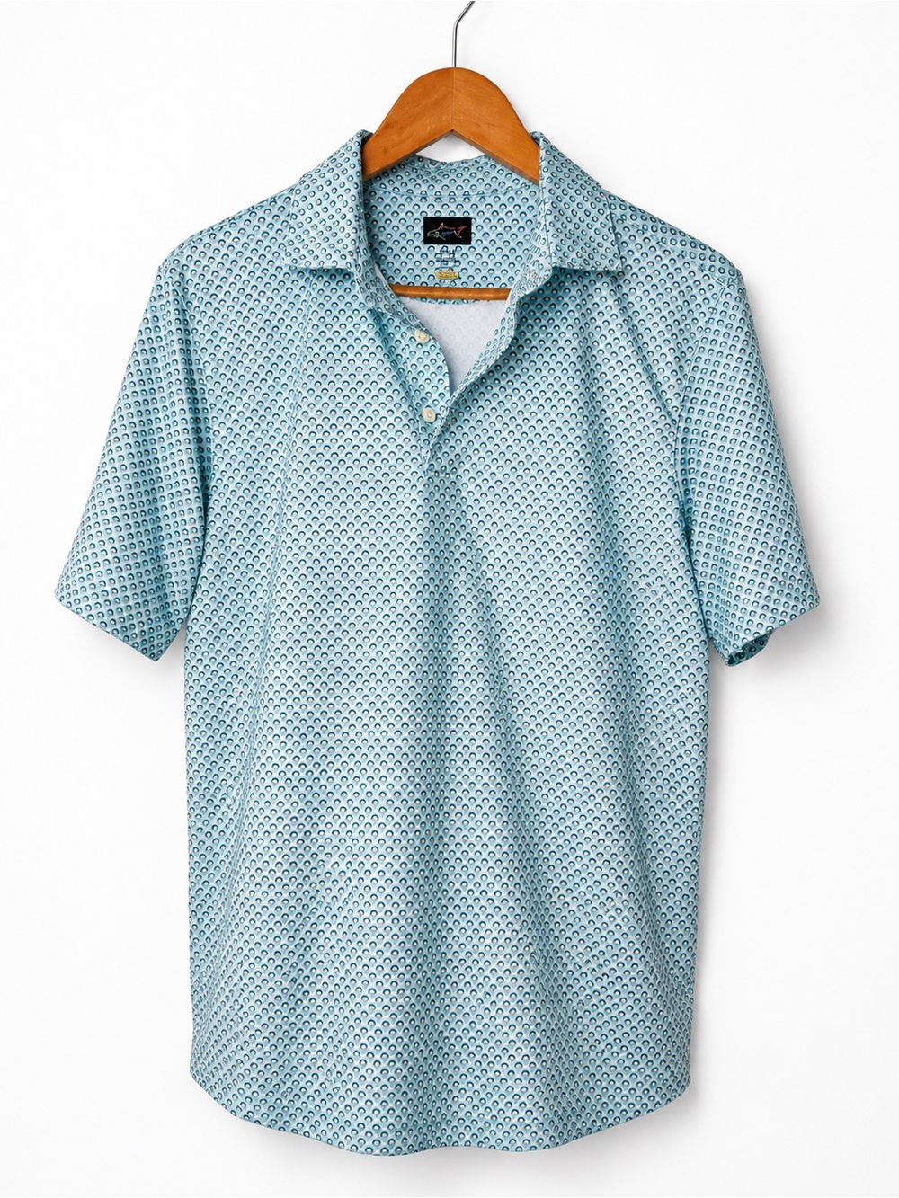 Men's Light Blue Patterned Short-Sleeve Shirt